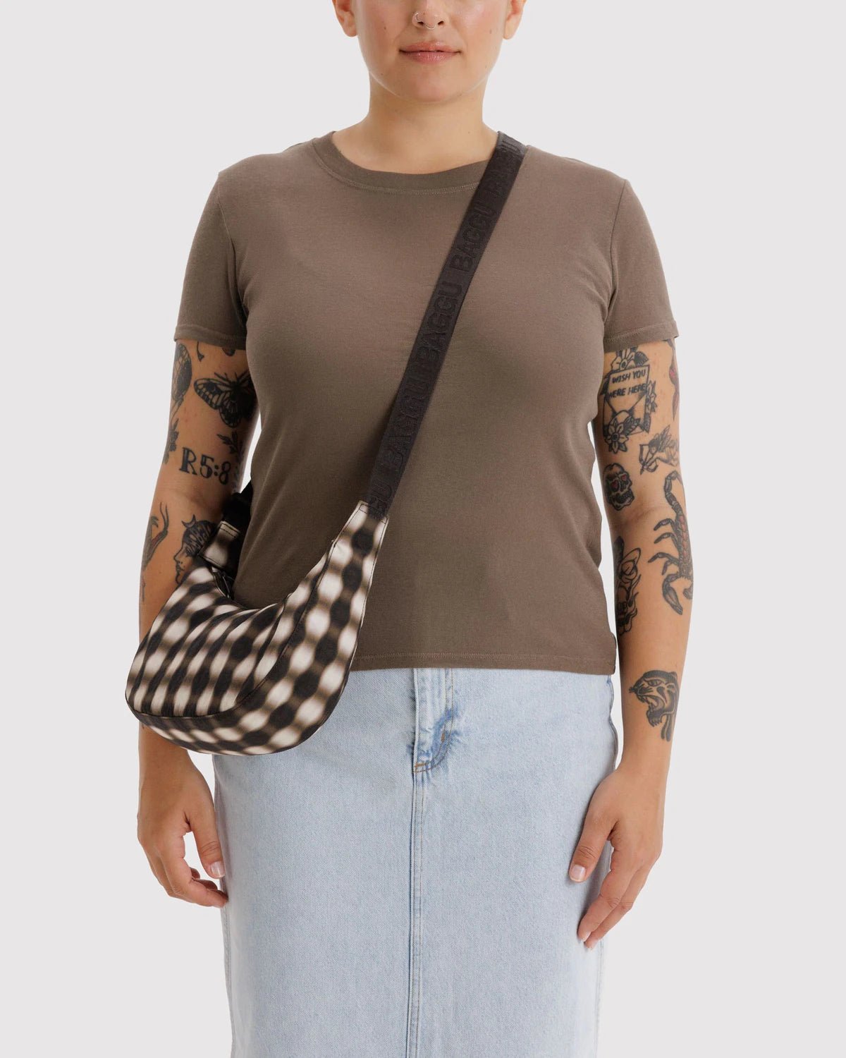 Otto's Corner Store - Baggu | Small Nylon Crescent Bag - Brown Blurred Gingham