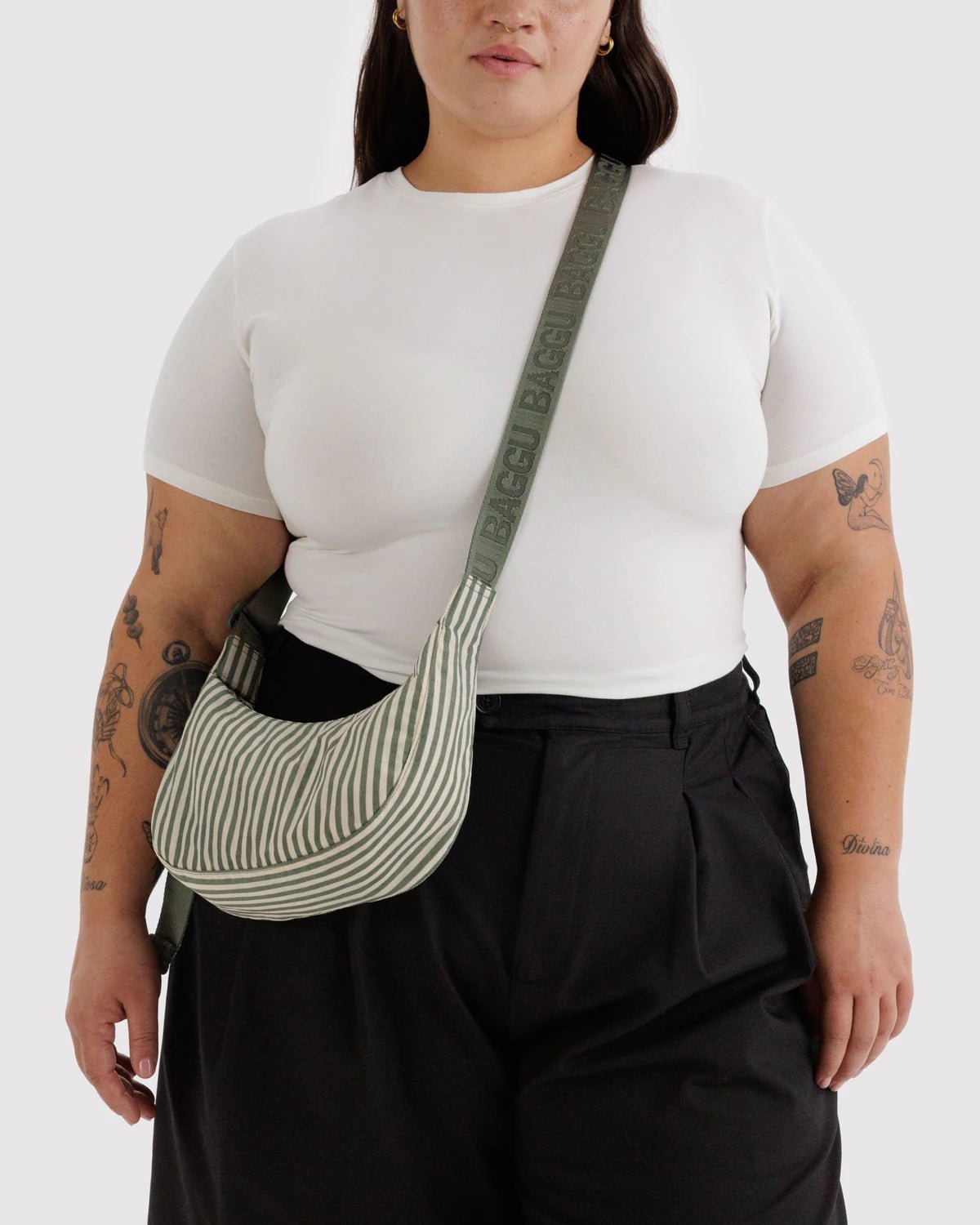 Otto's Corner Store - Baggu | Small Nylon Crescent Bag - Sage Stripe