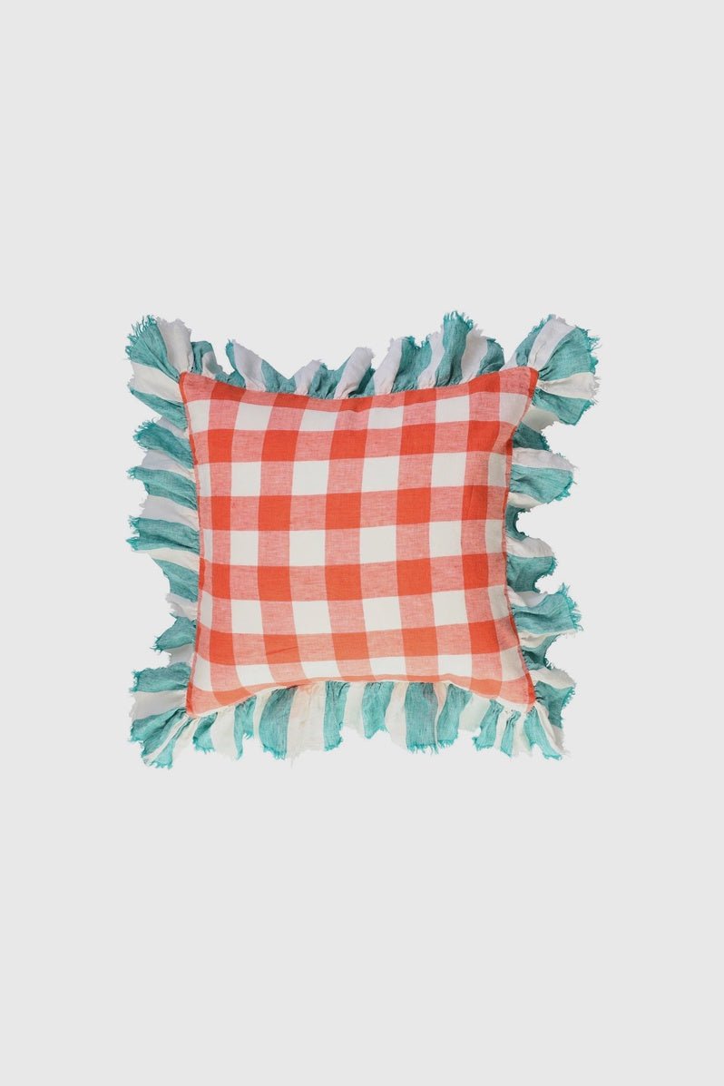 Otto's Corner Store - Cherry Gingham Full Ruffle Cushion