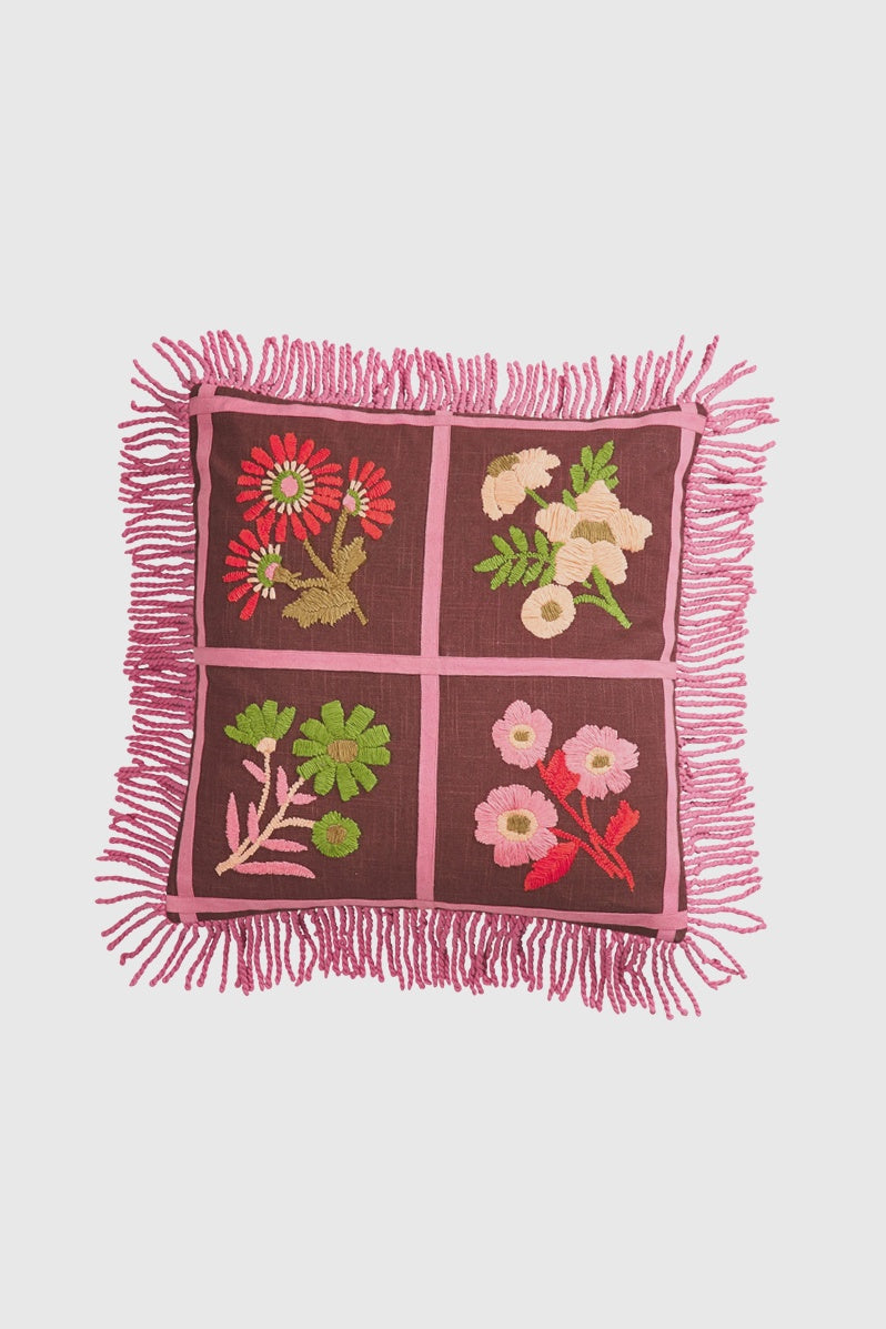 Mira Embroidered Cushion - Clove