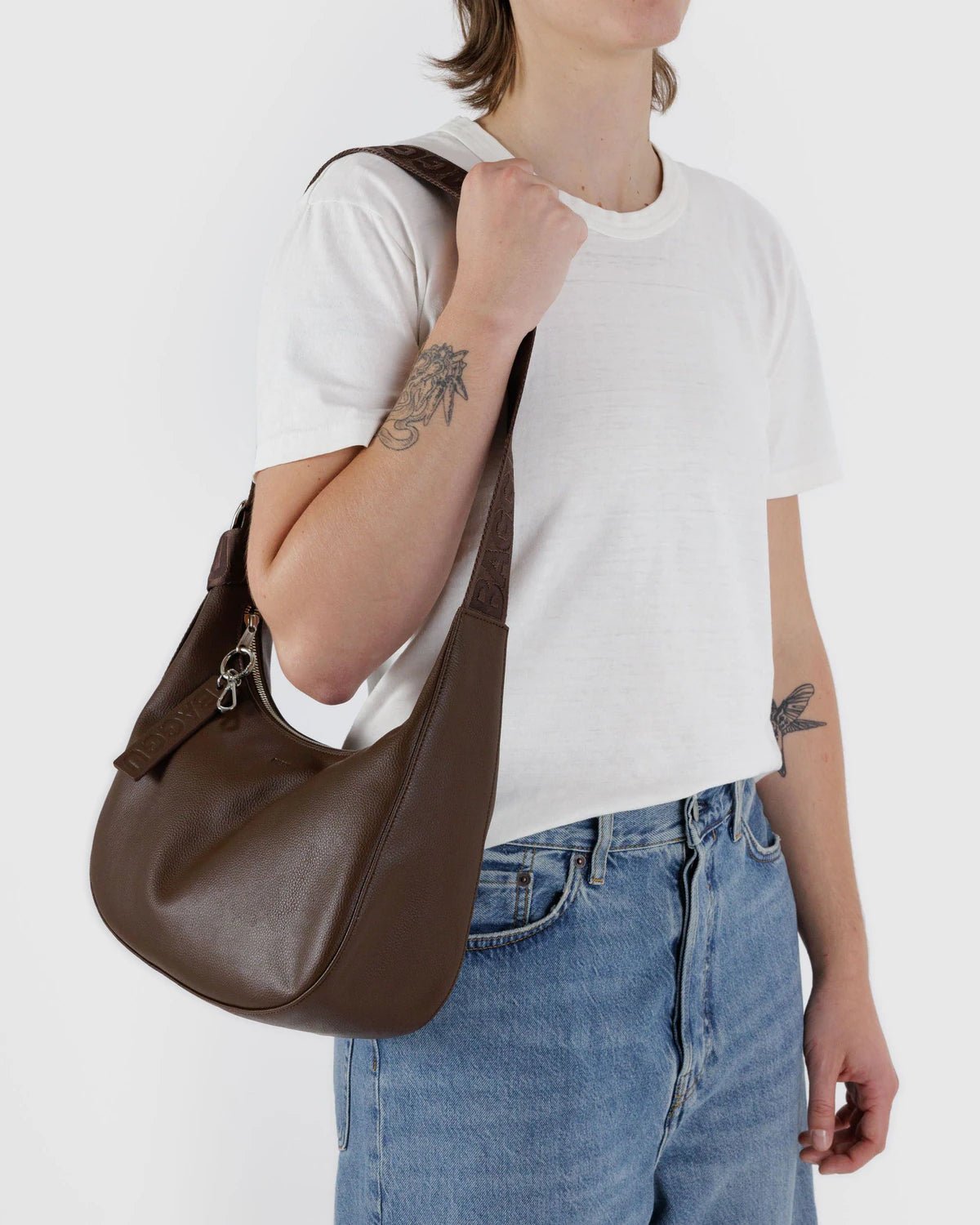 Otto's Corner Store - Medium Recycled Leather Crescent Bag - Brown