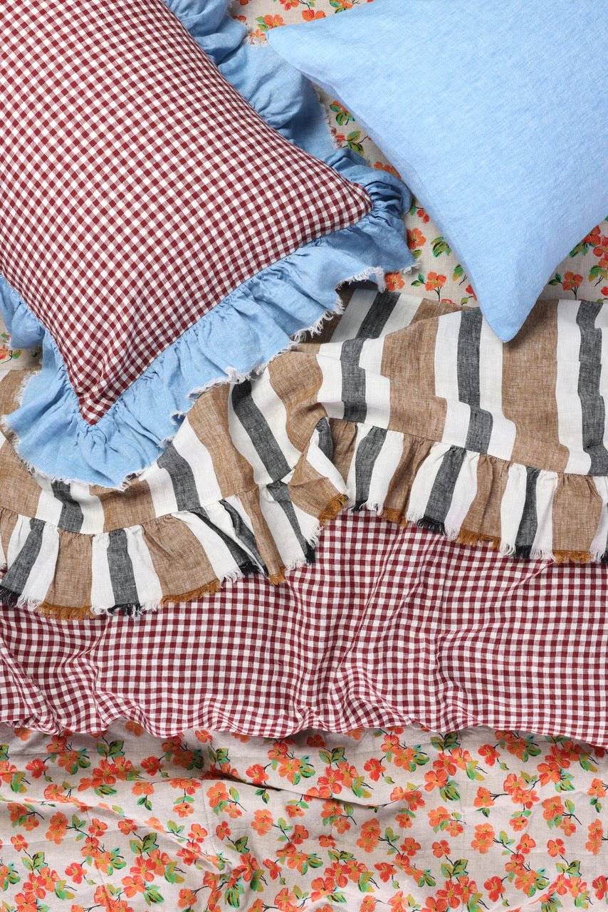 Otto's Corner Store - Mulberry Gingham Full Ruffle Pillowcase Sets