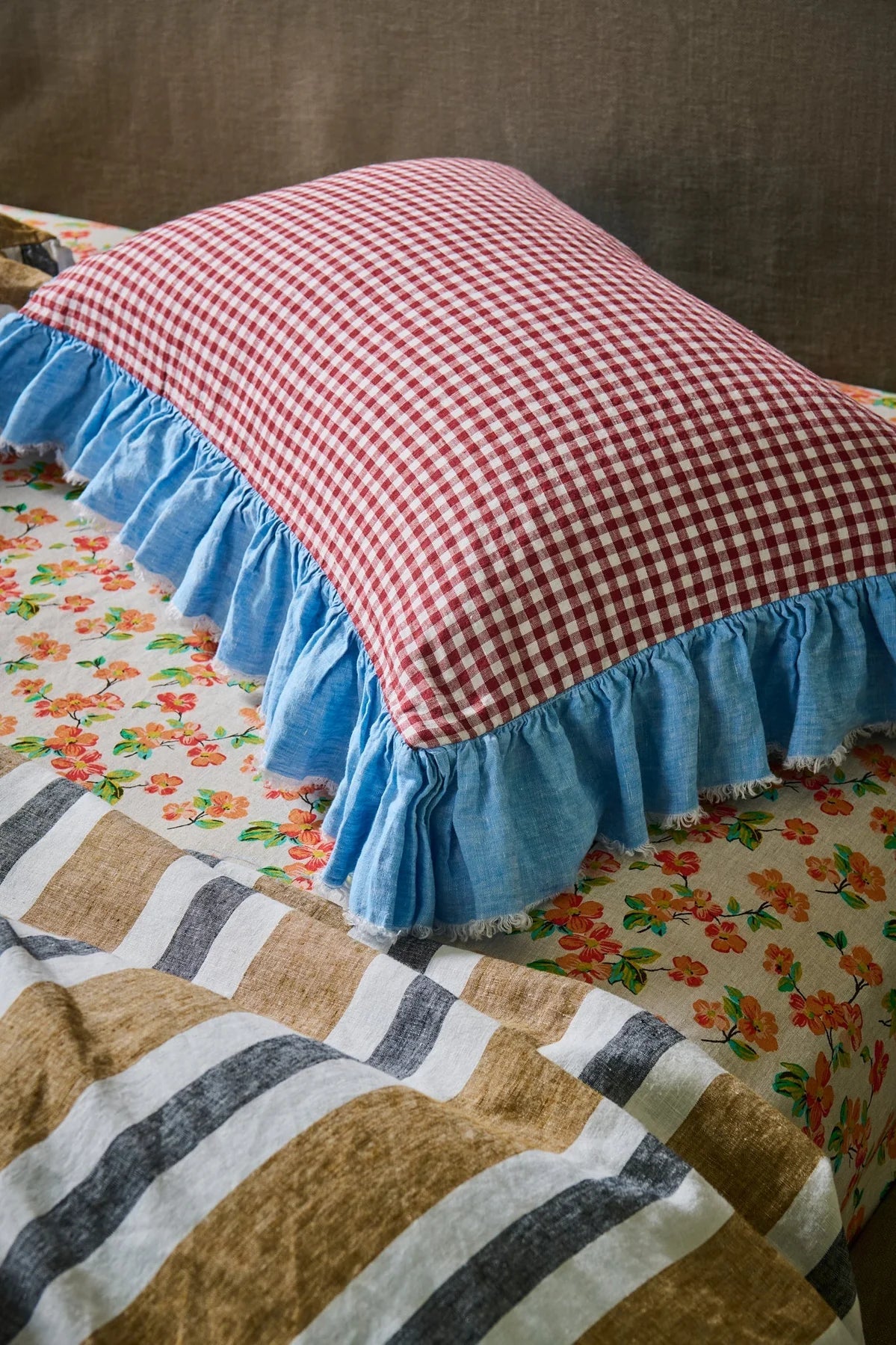 Otto's Corner Store - Mulberry Gingham Full Ruffle Pillowcase Sets