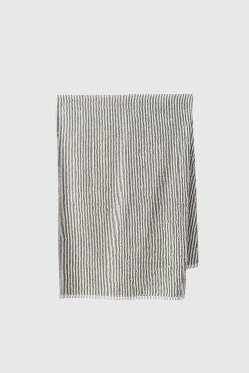 Otto's Corner Store - Stripe Cotton Bath Towel - Olive / White