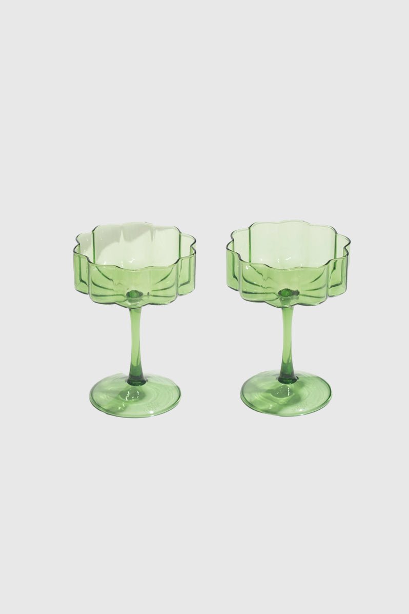 Otto's Corner Store - Two x Wave Coupe Glasses - Green