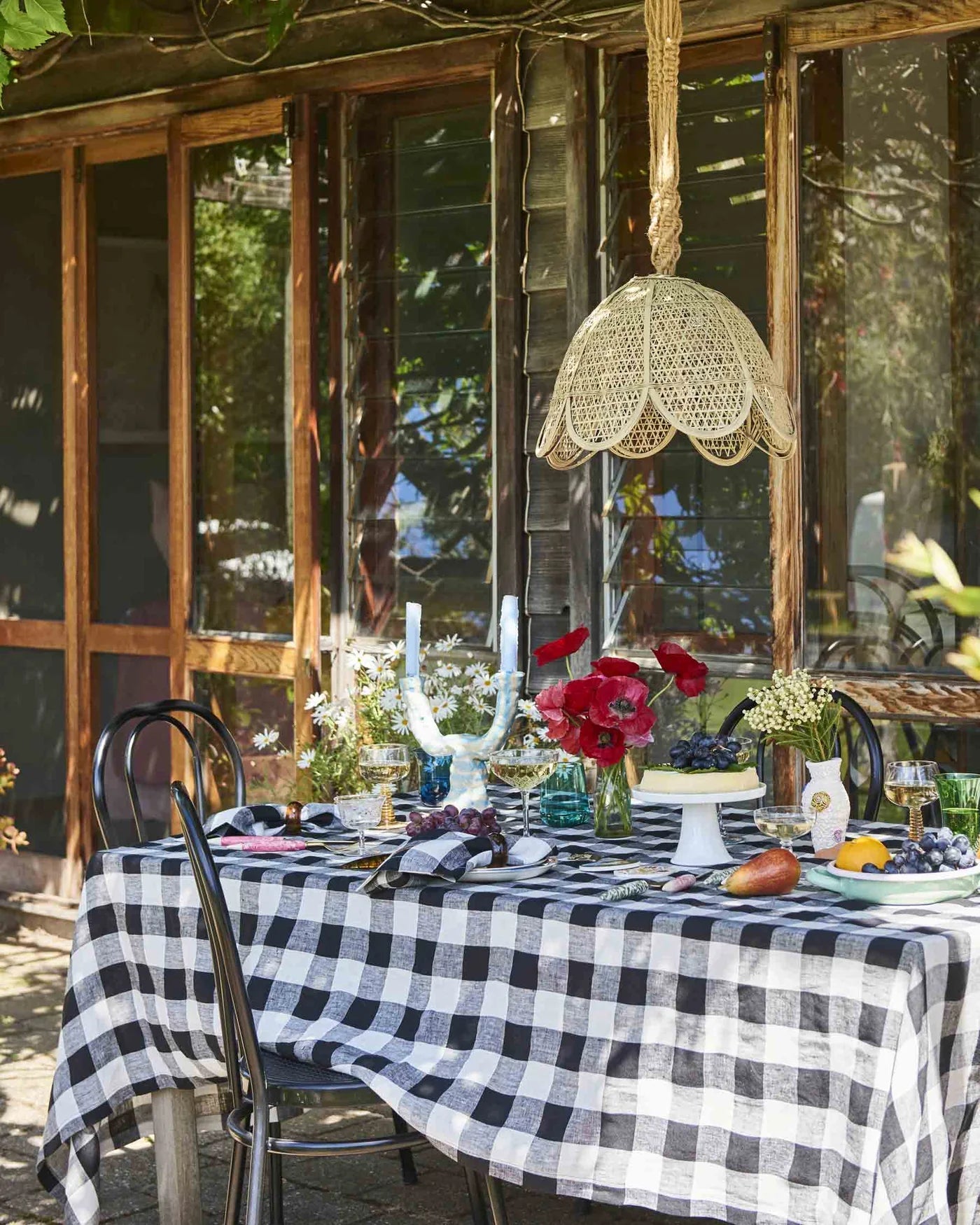 Otto's Corner Store - Black & White Gingham Linen Tablecloth