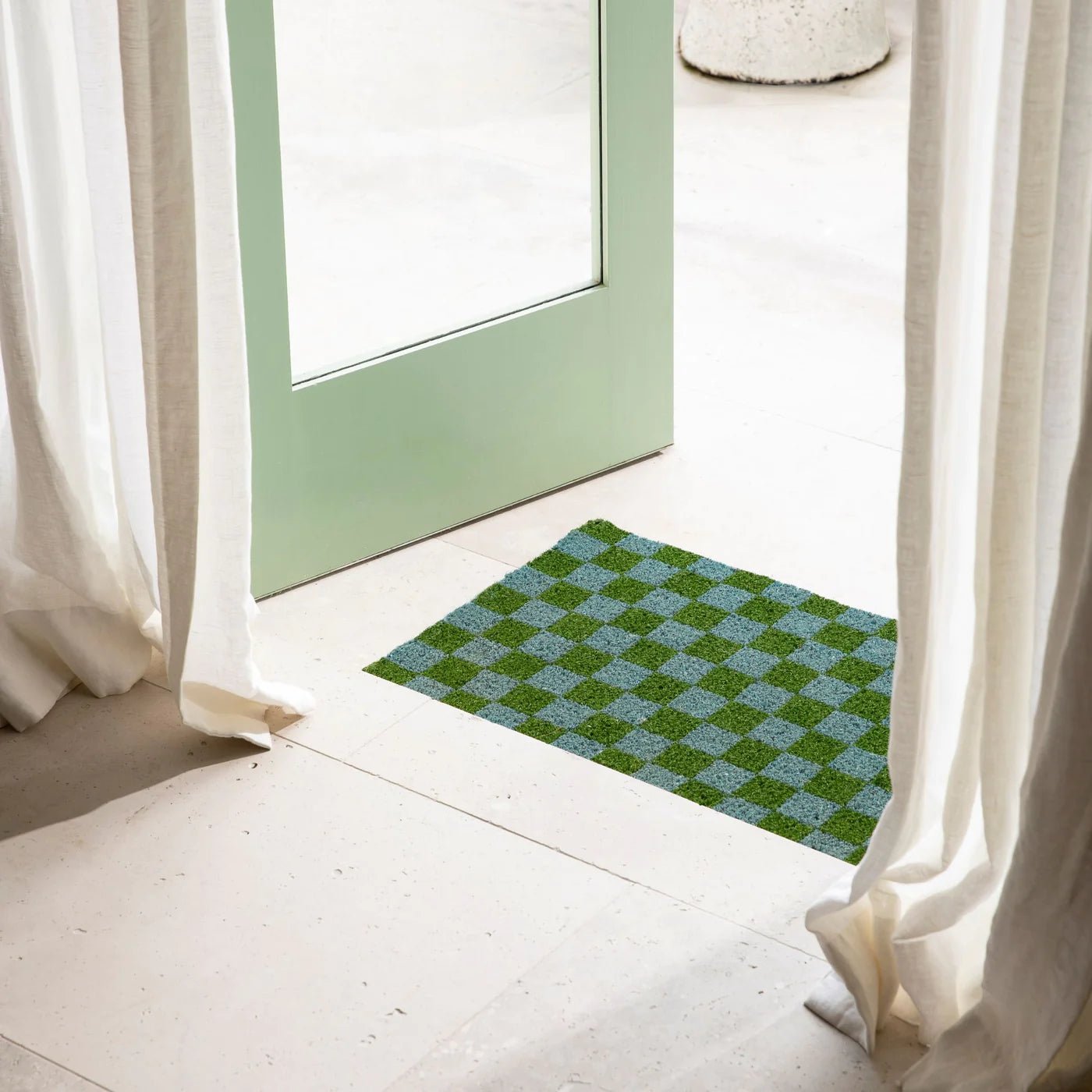 Otto's Corner Store - Checkers Door Mat - Blue Green