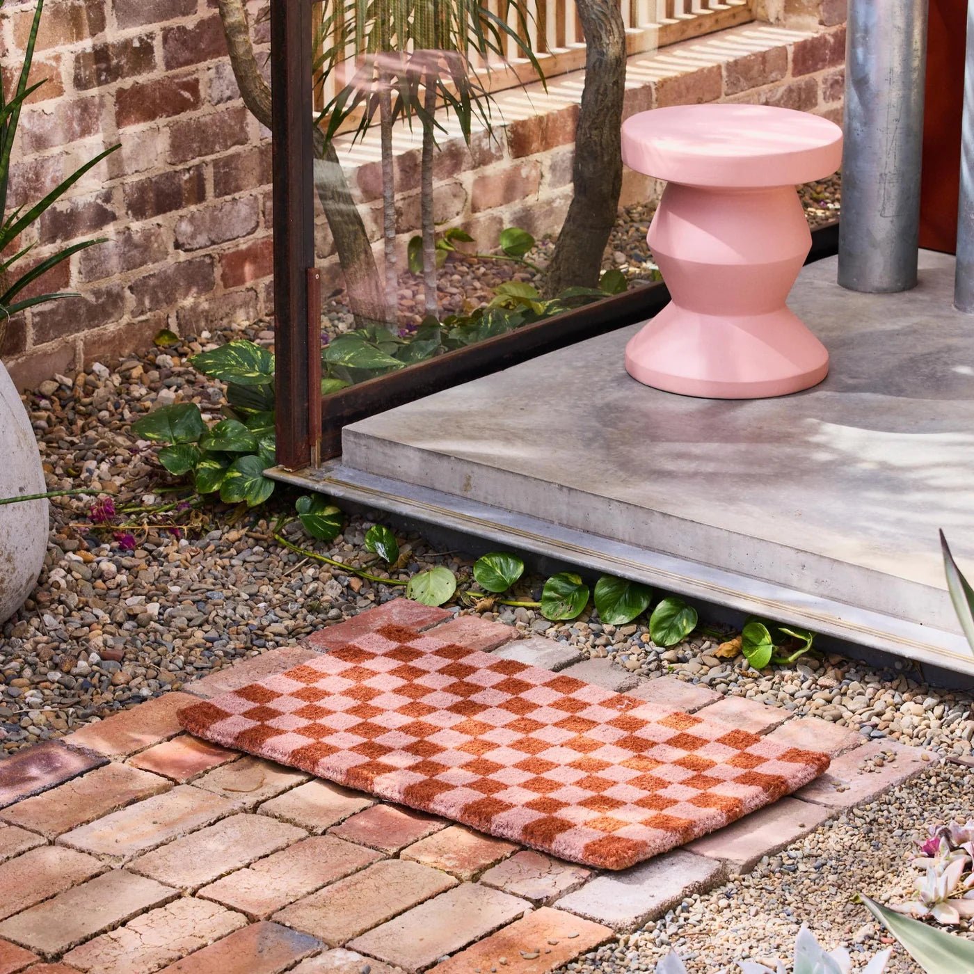 Otto's Corner Store - Checkers Door Mat - Terracotta