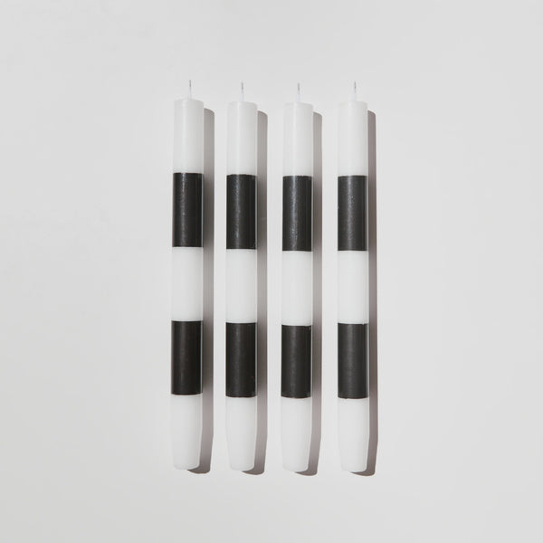 Otto's Corner Store - Four x Striped Candles - Black + White