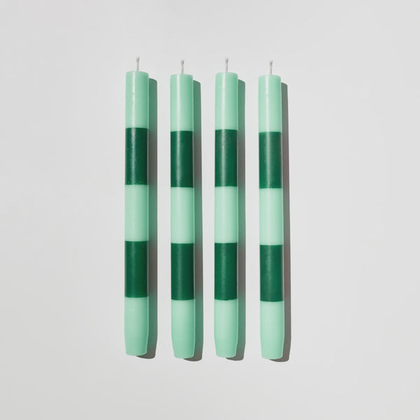 Otto's Corner Store - Four x Striped Candles - Jade + Green