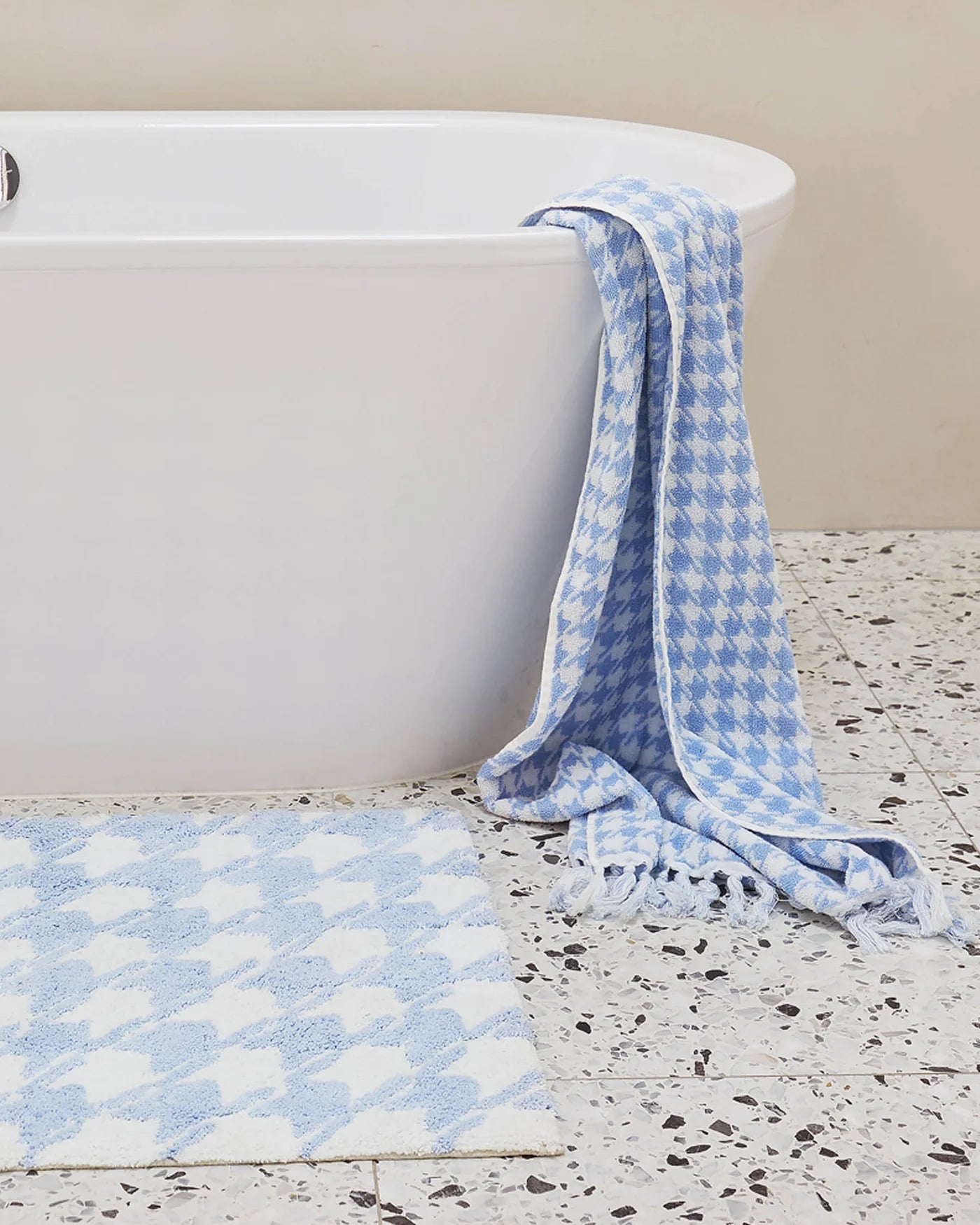 Otto's Corner Store - Houndstooth Blue Terry Bath Sheet / Beach Towel