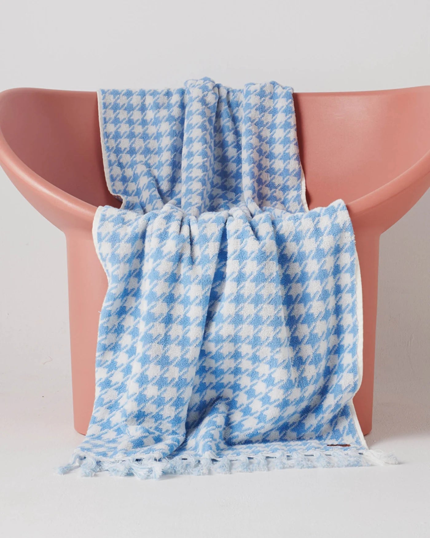 Otto's Corner Store - Houndstooth Blue Terry Bath Sheet / Beach Towel