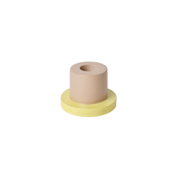 Otto's Corner Store - Short Beige and Yellow Taper Candle Holder