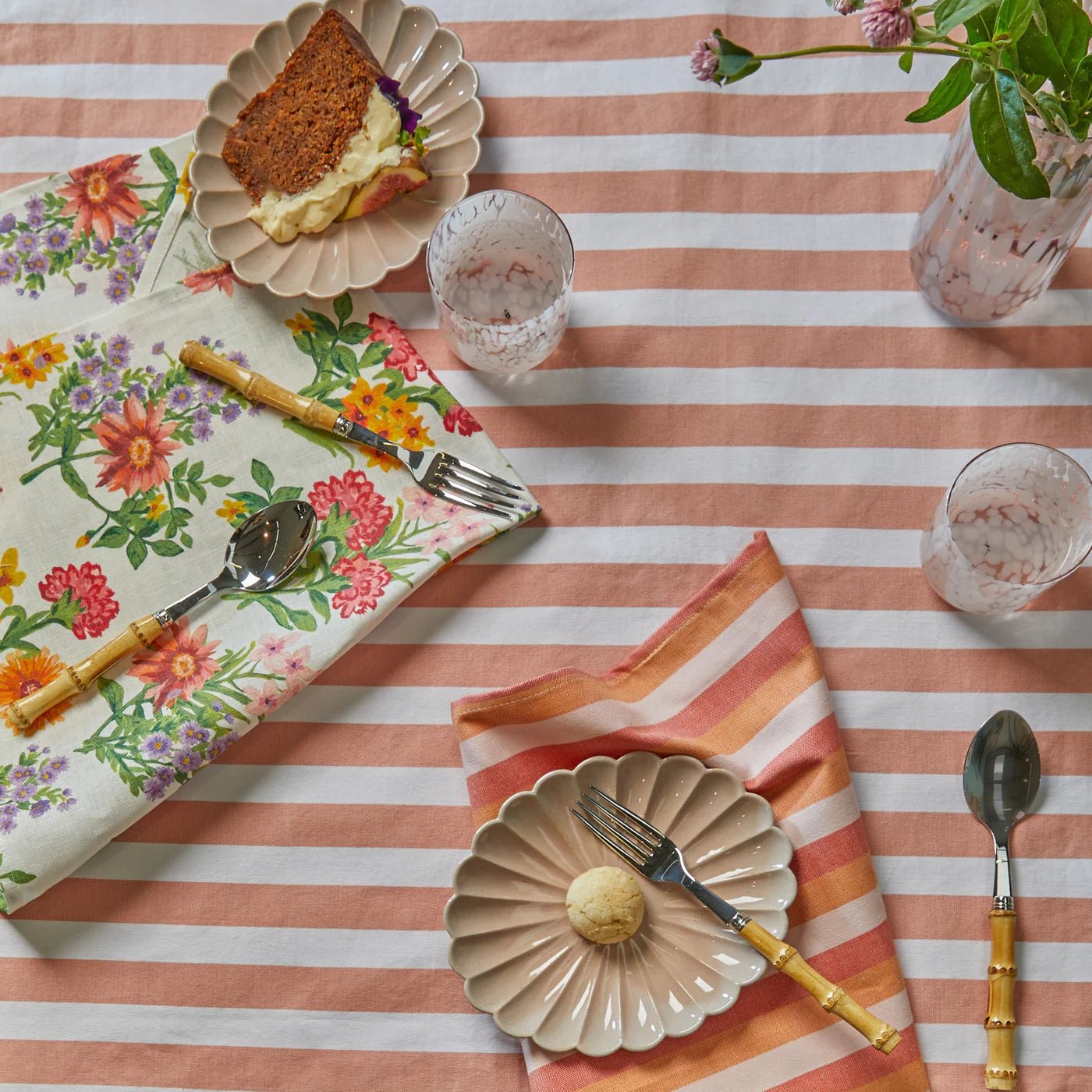 Otto's Corner Store - Woven Stripe Tablecloth - Pink